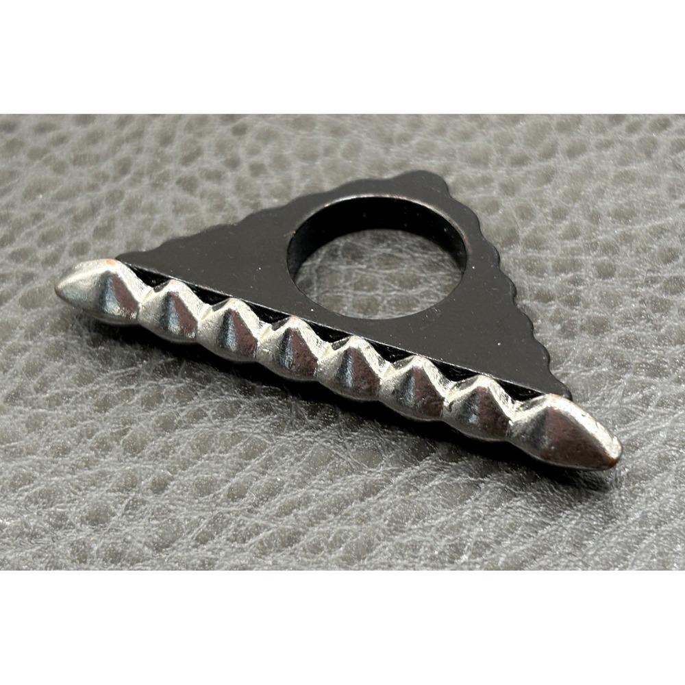 Unique Gothic Punk Black Enamel Spike Studded Triangle Ring Silver Tone